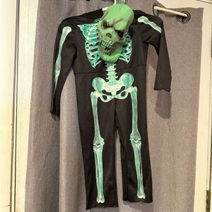 Kids Skeleton Costume with Green Skull Mask